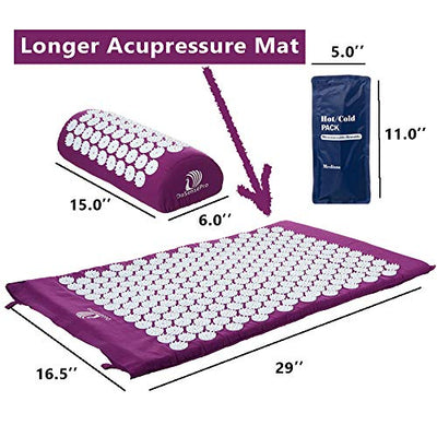 Extra Long Acupressure Mat and Pillow Massage Set - by DoSensePro + Gel Pack. Acupuncture Mattress for Neck and Back Pain. Relieve Sciatic, Headaches, Aches at Pressure Points. Natural Sleeping Aid