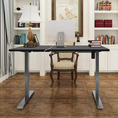 Flexispot Electric Height Adjustable Desk with Desktop, 48 x 30 Inches, Standing Desk Stand Up Desk Workstation (Silver Frame + 48 in Black Top)
