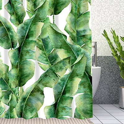 Banana Leaf Bathroom Shower Curtain Green Banana Palm Leaves Shower Curtains with 12 Hooks, Durable Bath Curtain Waterproof Bathroom Curtain