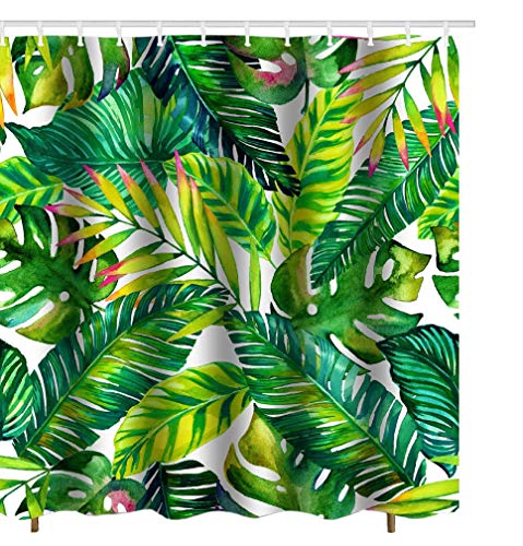 Get Orange Green Banana Leaves Brightness Leaves Decor with Stylish Floral Graphic Illustrated Art ,Waterproof and Mold Shower Curtain 72W X 72 Inches