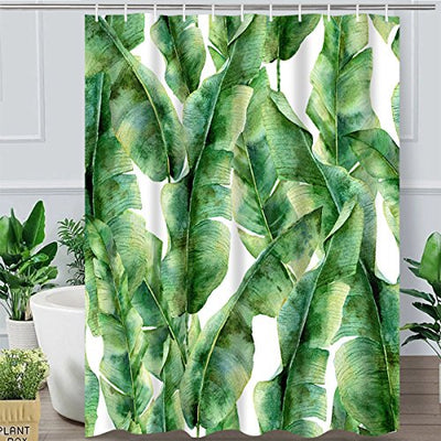 Banana Leaf Bathroom Shower Curtain Green Banana Palm Leaves Shower Curtains with 12 Hooks, Durable Bath Curtain Waterproof Bathroom Curtain