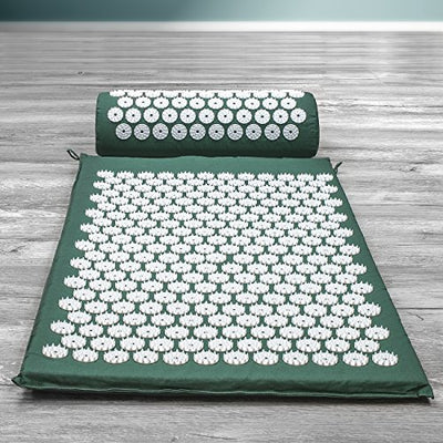 Sivan Back and Neck Pain Relief Acupressure Mat and Pillow Set, Chronic Back Pain Treatment - Relieves Your Stress of Lower Upper Back and Sciatic Pain - Green