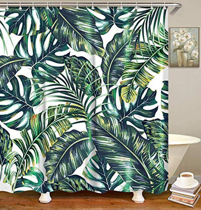 LIVILAN Tropical Leaf Shower Curtain, Plant Fabric Bathroom Curtain with Hooks Decorative Privacy Bath Curtains Machine Washable Polyester Green 72X84 Inches